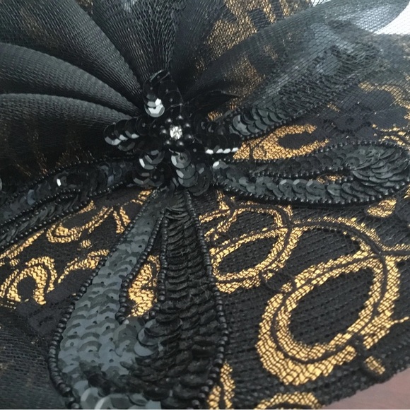 Dramatic Black and Gold Wide-Brimmed Hat- by Mr Hi’s rhinestones, sequins. - Picture 6 of 9